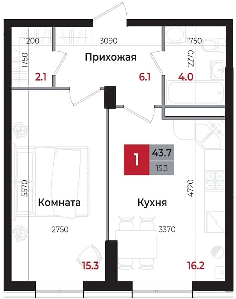 Планировка 1-комнатной квартиры