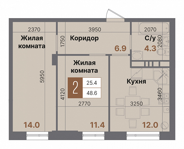 Планировка 2-комнатной квартиры