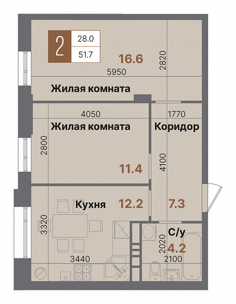 Планировка 2-комнатной квартиры