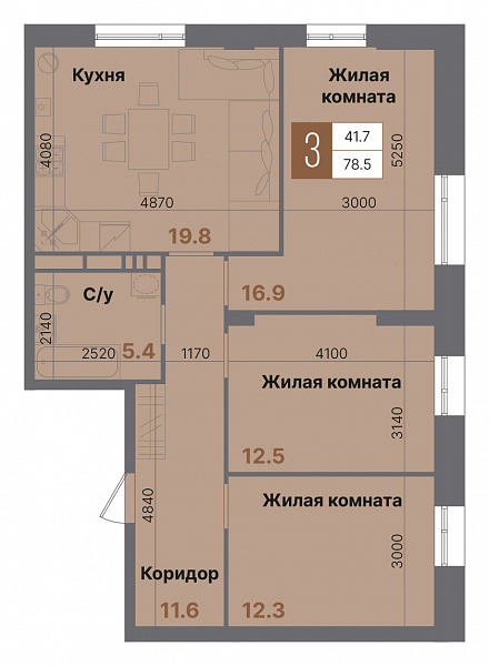Планировка 3-комнатной квартиры