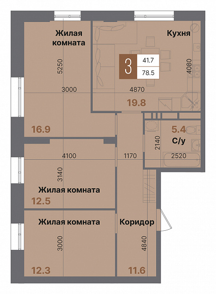 Планировка 3-комнатной квартиры