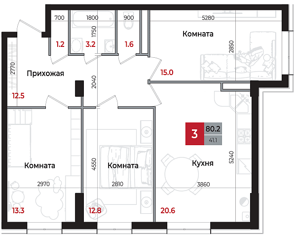 Планировка 3-комнатной квартиры