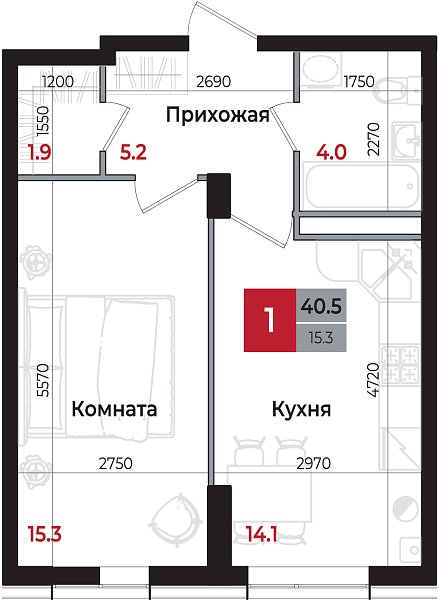 Планировка 1-комнатной квартиры