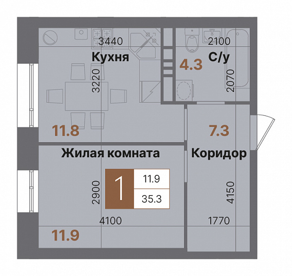 Планировка 1-комнатной квартиры