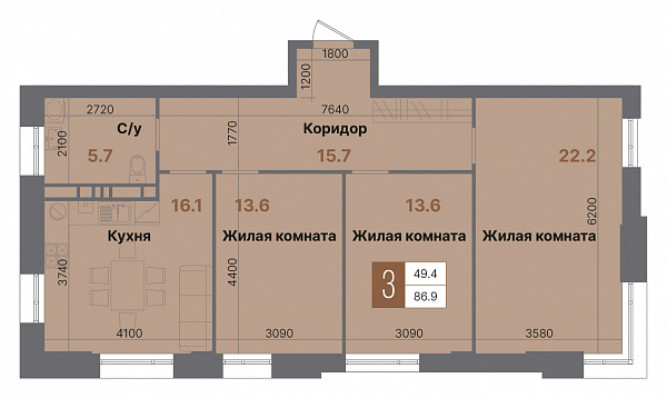 Планировка 3-комнатной квартиры