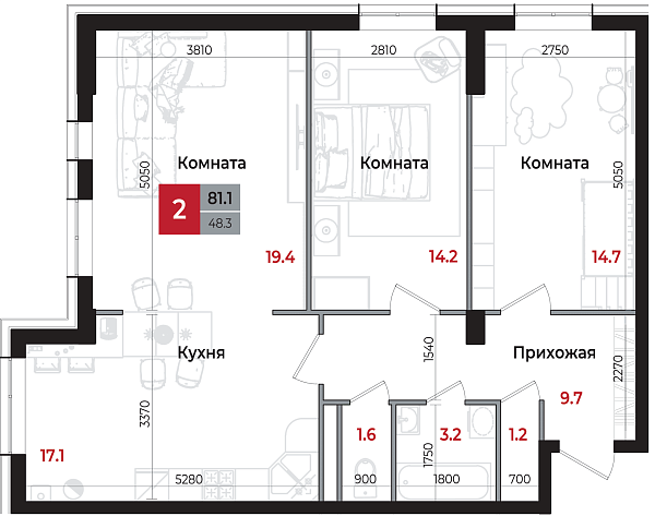 Планировка 2-комнатной квартиры