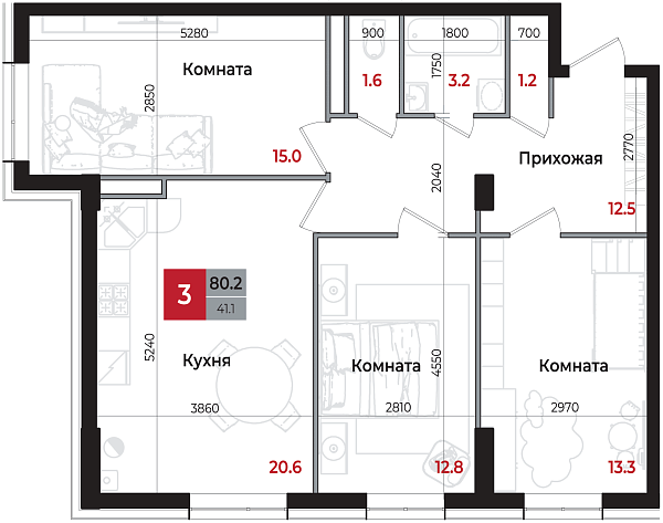 Планировка 3-комнатной квартиры