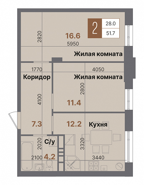 Планировка 2-комнатной квартиры