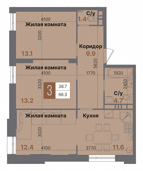 Планировка 3-комнатной квартиры