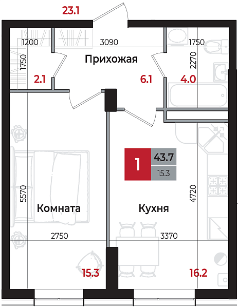 Планировка 1-комнатной квартиры