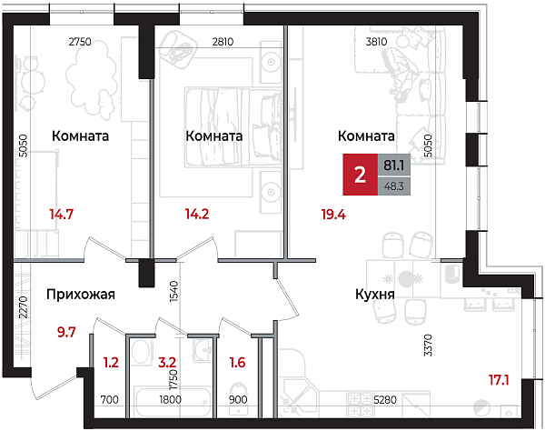 Планировка 2-комнатной квартиры