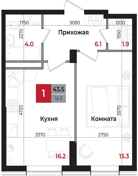 Планировка 1-комнатной квартиры