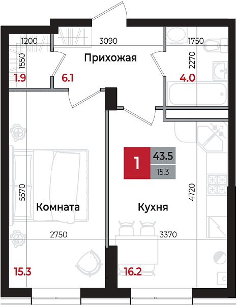 Планировка 1-комнатной квартиры